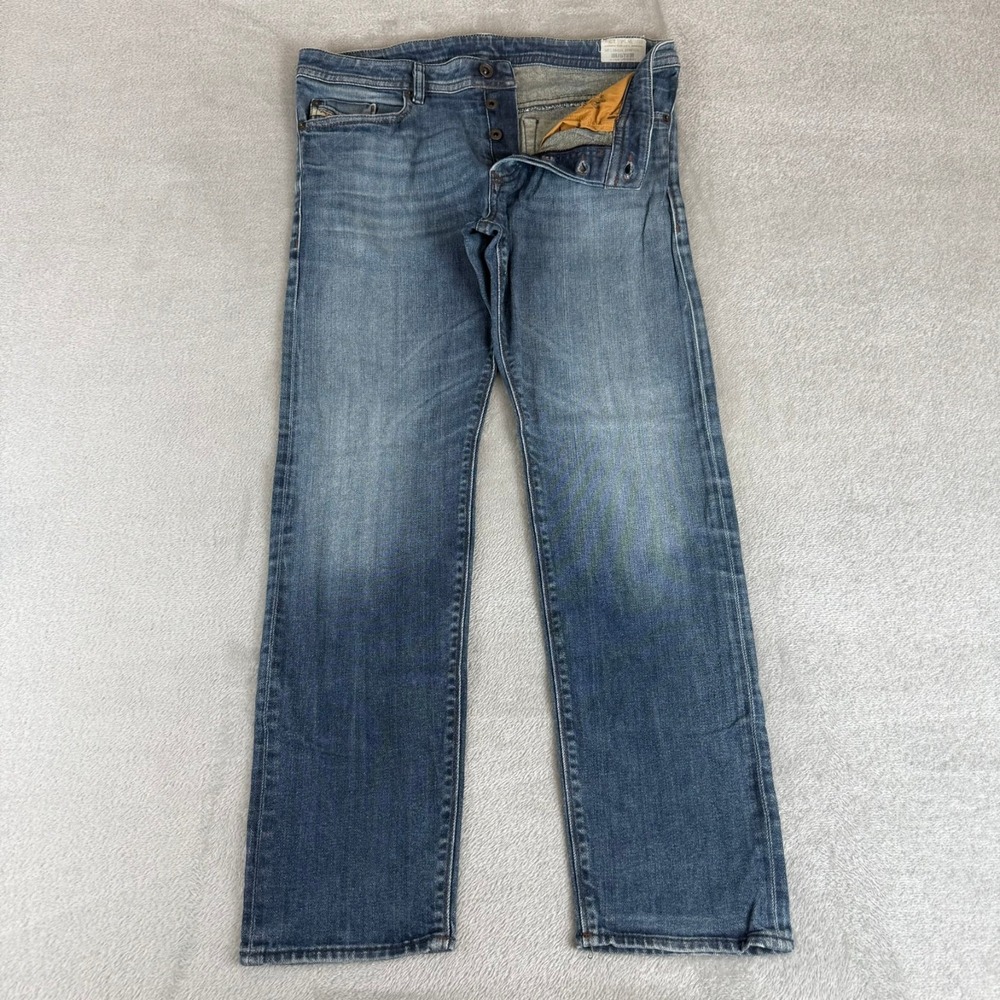 Diesel Buster Slim Tapered Jeans Mens 34x30 Blue Distressed Button Fly Stretch